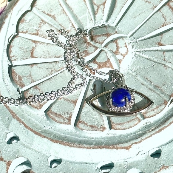Lapis lazuli evil’s eye sterling silver pendant delicate necklace - Picture 3 of 6